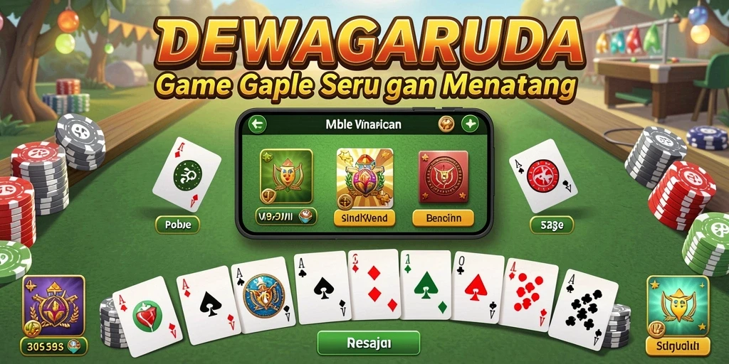Tampilan menarik dari gameplay DEWAGARUDA yang menampilkan permainan Gaple.