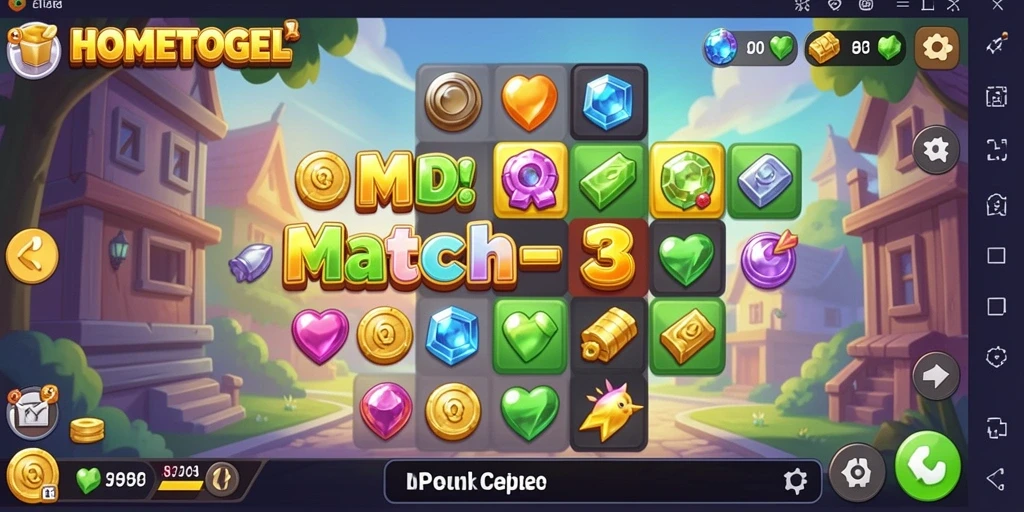 Tampilan gameplay seru HOMETOGEL dengan elemen match-3 yang menarik.