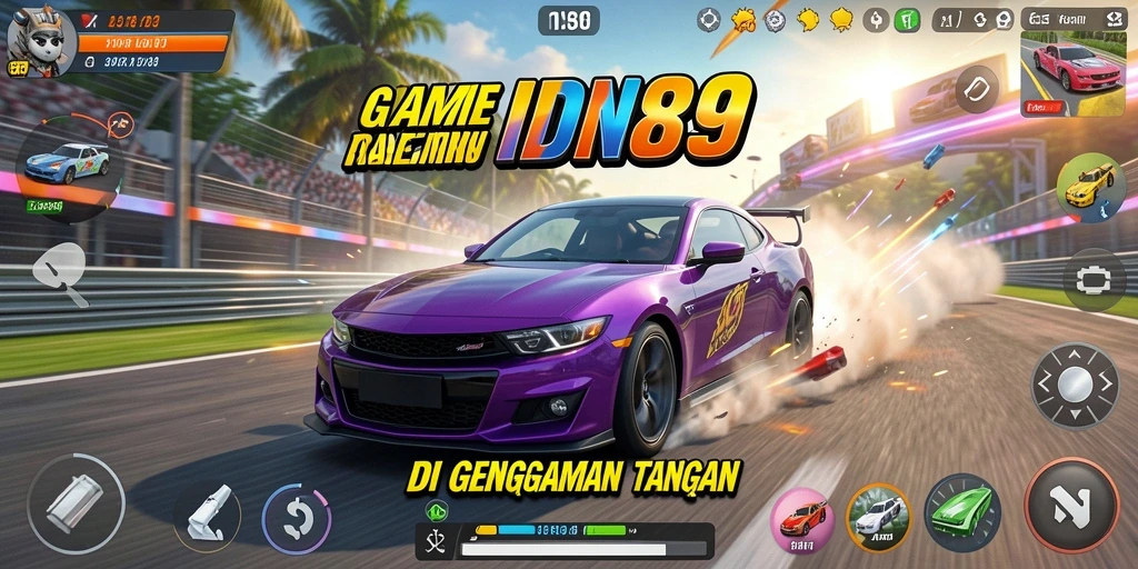 Screenshot menunjukkan aksi balap yang intens di IDN89.
