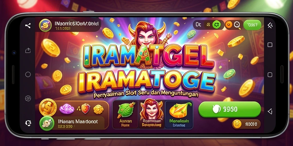 Tampilan gameplay utama IRAMATOGEL dengan gulungan slot yang berputar.