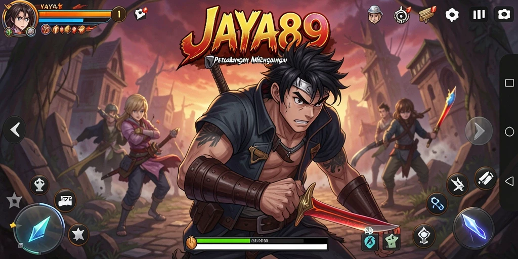Tampilan gameplay JAYA89 dengan karakter anime yang beraksi.