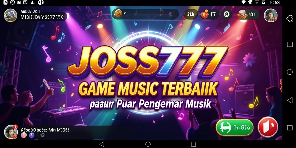 Tampilan gameplay interaktif JOSS777 dengan fitur musik dan karaoke.