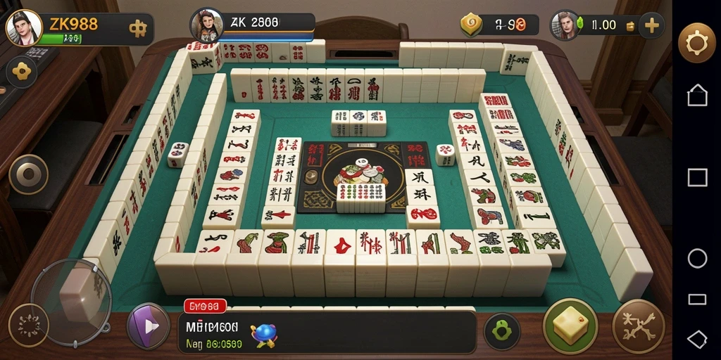 Screenshot utama ZK988 menunjukkan gameplay seru Mahjong.